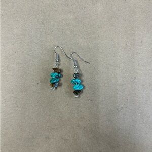 Turquoise and Tigers Eye Silver Dangle Earrings